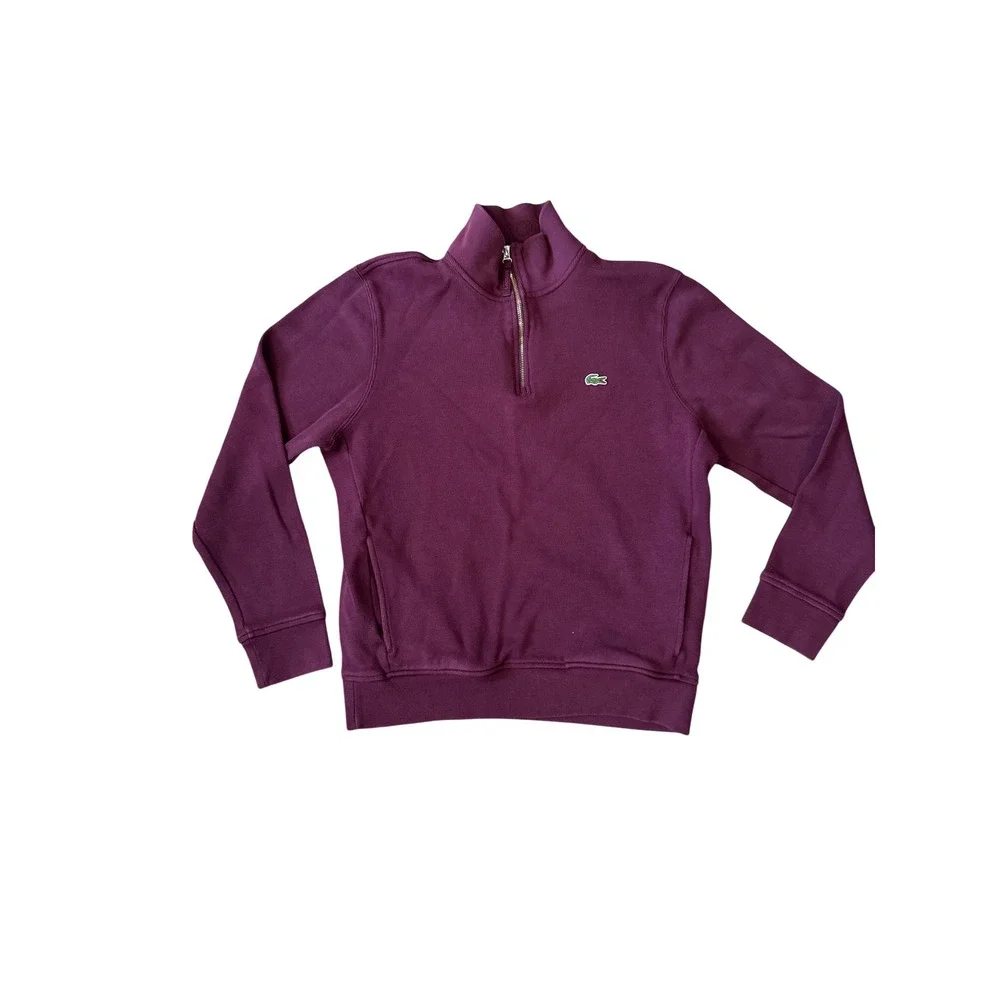 Lacoste Quarter Zip Pullover‎ Mens XL Burgundy Ribbed Cotton preppy